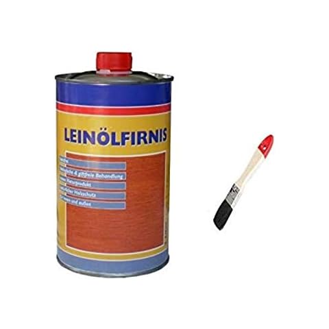 Leinöl - Firnis Holzimprägnierung & zum Herstellen von Ölfarben inkl. Pinsel zum Auftragen von E-Com24 (Firnis 1 Liter) Cover