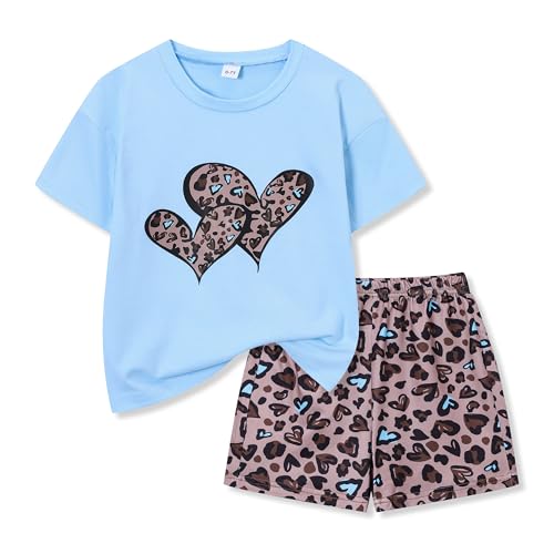 Image of Axumity Kid Toddler Girl Clothes Summer Ruffle Sleeve Figure Graphic Shirt + Shorts Summer Outfits Set