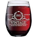 70th Birthday Gifts for Women Men - 1951 Vintage 15 oz Stemless Wine Glass - 70 Year Old Birthday Party Decorations - Seventieth Anniversary Presents for Parents Dad Mom - Seventy Class Reunion Ideas