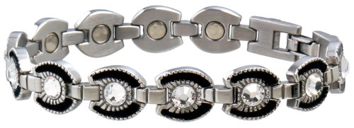 Sabona Ladies Gem Horseshoe Magnetic Bracelet (Stainless/Black, Medium /7.0)