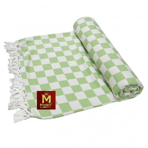 Image of Handloom Bhagalpuri Cotton Silk Mix Dull Andi 3D Checked Chadar - Soft Grey Comforter & Odhnewali Blanket for All-Season Sleeping - (220x125cm - Size) (Green)