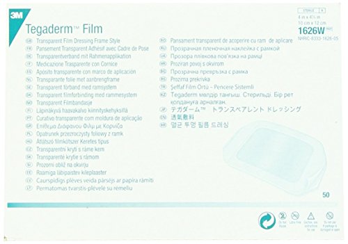 3M Tegaderm Transparent Dressing with Label 4" x 4 3/4" (10 x 12 cm)50 per Box #1626W