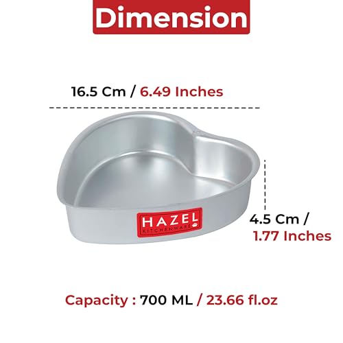 Image of HAZEL Heart Shape Aluminium Cake Mould, 16.5cm | Small Baking Tin for Mini Cakes, Brownies & Desserts, 700ml | OTG & Microwave Convection Safe