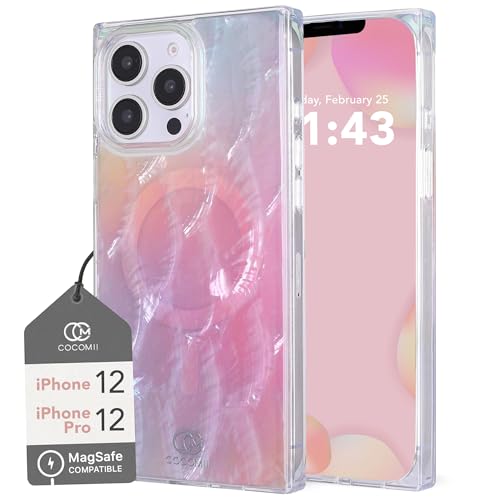 Image of COCOMII Rectangle for iPhone 12 /12 Pro Case, Pink Real Mother of Pearl