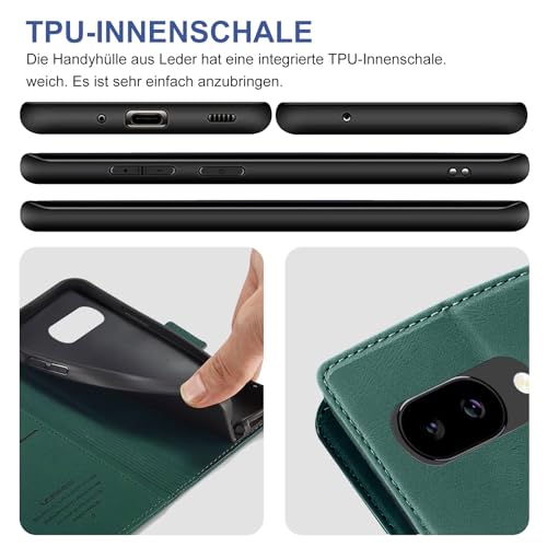 Étui cuir Google Pixel 9A 5G vert avec porte-carte intégré - 6