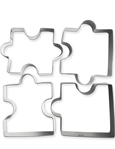 HomeTools.eu® - 4 cookie cutters puzzle, for funny puzzle biscuits stainless steel, 4 pieces, Silver