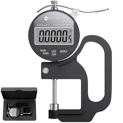 Neoteck Misuratore di Spessore Digitale 0-25,4mm, Micrometro Elettronico ad Alta Precisione con Display LCD, Risoluzione 0,001mm Strumento Portatile per Misura Spessori in Pollici e Millimetri