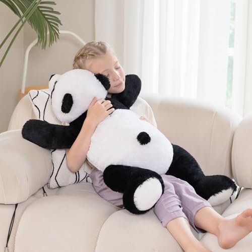 MorisMos weich Groß Panda Kuscheltier XXL, 80cm lang Flauschige Panda plüschtier stofftier,Süße plüschpanda Kissen Geburtstag Weihnachten Geschenk für Jungen Kinder