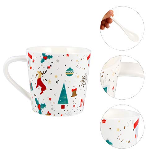 1 peça 480 ML adorável caneca de café de grande capacidade e uma colher (branca)