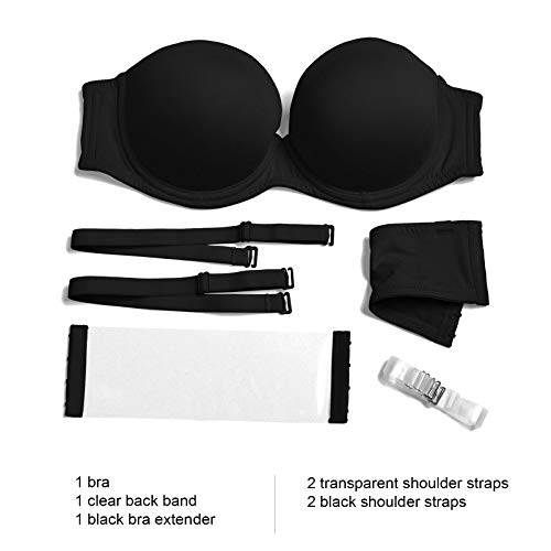 Vgplay Black 36Dd Clear Straps And Back Bra Strapless Full Figure Lightly Padded Push Up Convertible Plus Size #TOP3
