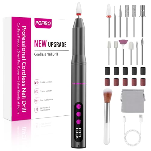 POFIBO Electric Nail Drill Cordless 35000RPM, Electric Nail File for Gel