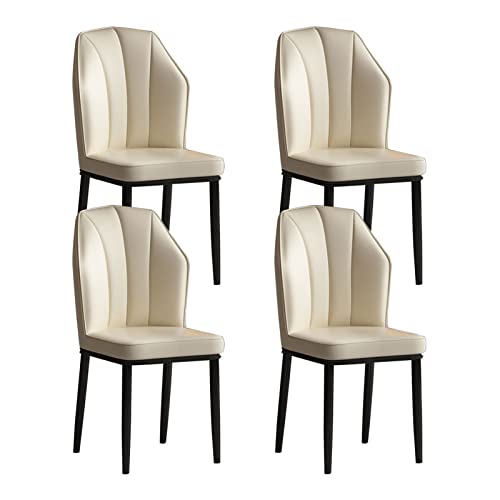 SJIALEN Modern Dining Chairs Set of 4, Kitchen Living Room Carbon Steel Legs Dining Chair Water Proof PU Leather Side Chair Kitchen Chair (Color : White, Size : 45x43x88cm)