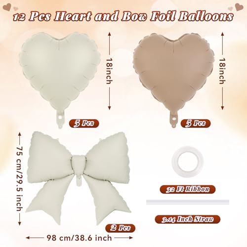 Image of 12 Pcs 18 Inch Heart Balloons and 38 Inch Bow Balloons, Large Foil Bow Heart Balloon Bow Party Decorations for Birthday Baby Shower Valentines Wedding Party