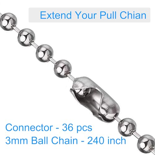 Image of 240 Inch Ceiling Fan Pull Chain Extension, Rust Proof Stainless Steel 3mm Beaded Ball Chain with 36 Matching Connectors for Ceiling Fans /Light Fixture and Crafts(Silver)