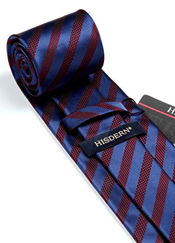 Image of HISDERN Stripe Tie Mens Ties with Pocket Square Set Classic 3.4'' Silk Formal Necktie Handkerchief for Business Wedding
