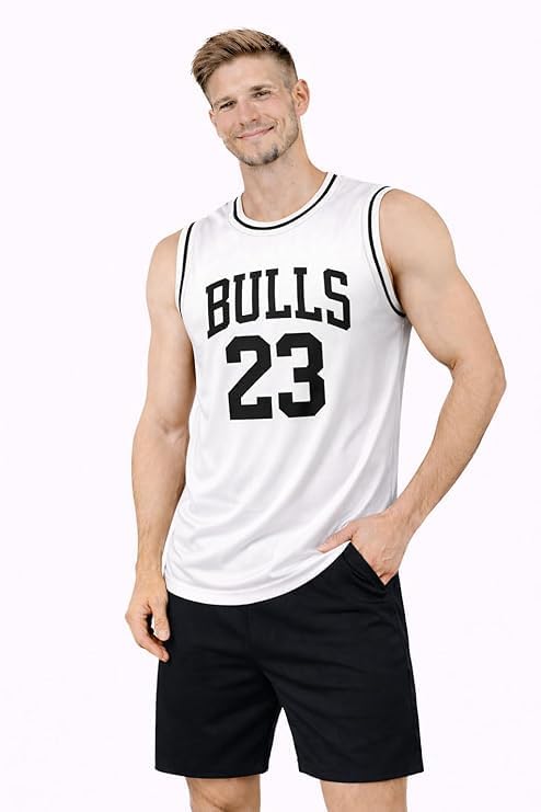 Image of Akar Men's Basketball Jersey Sleeveless Athletic Vest, Bulls 23 Print, Black, Lightweight Breathable Performance Shirt for Gym & Fitness