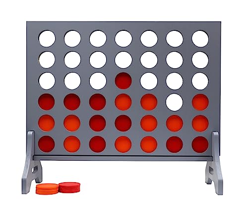 Image of Giant 4 in a Row Game for Family & Adults - Tailgating Pros Jumbo Grey Wooden Four in a Row Indoor & Outdoor Yard Game for Family Party Fun, Portable Activities for Patio, Backyard, and Camping