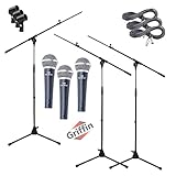 GRIFFIN Microphone Boom Stand & Cardioid Wired Mic, XLR Cable, & Clip (Pack of 3) | Telescoping Arm