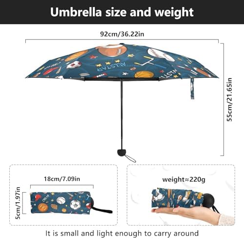 Sport Balls Football Baseball 5 Folds Travel Umbrella for Rain Sun UV Resistant, Windproof 6 Ribs Lightweight Compact Folding Umbrella for Adults Teens Kids Girls Boys — 사진 3