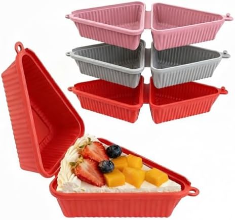 3 Pack Reusable Cake Slice Containers - Individual Triangular Cheesecake Box with Secure Snap-Tight Lid - 3 Colors Portable Food Storage for 6"-8" Pie Slices, Sandwiches, Fruits image 4