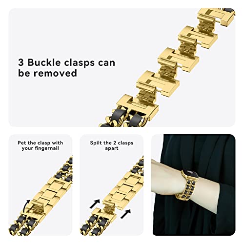 Image of Gold Watch Bands for Women Compatible with Apple Watch Band 38mm 40mm 41mm 42mm 44mm 45mm 46mm 49mm Adjustable Metal Band Cowboy Steel Chain Bracelet for iWatch Series1 /2 /3 /4 /5 /6 /7 /8 /9 /10 /11 /SE