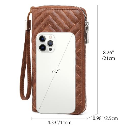 Genuine Leather Wallet for Women RFID Blocking Large Capacity Long Clutch Wristlet Purse (Brown)3