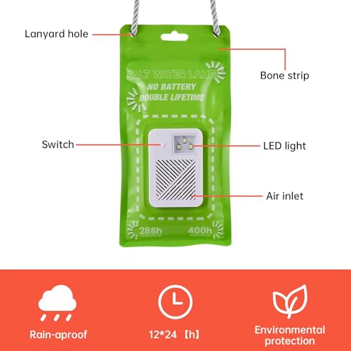 Portable Salt Water Emergency Light, Battery-Free, Hydro-Powered Non-polluting Outdoor Camping Light for Outdoor Activities, Lasts up to 288 Hours