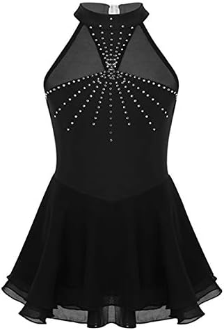 inhzoy Big Girls' Kids Floral Lace Long Sleeve Mock Neck Ice Figure Skating Dress Gymnastic Tutu Skirted Leotard Costume (Black 22, 10-12)