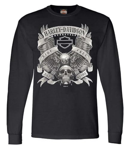 Harley-Davidson Men's Fastened Bar & Shield Crew-Neck Long Sleeve Shirt - Black