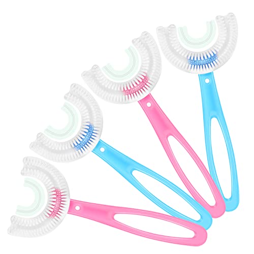 4 Pack Kids U Shaped Toothbrush with Silicone Brush Head Whitening Massage Toothbrush U-Type Toothbrush Whole Mouth Toothbrush with Handle for Kids (Fresh Colors,Simple Style)