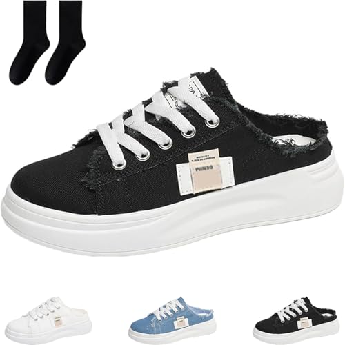 Chaussures en toile denim femme : tennis plates durables aux finitions soignées