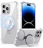ANSIWEE for iPhone 15 Pro Magsafe Case, Military-Grade Protection, Built-in Stand, Clear Bumper Cover with Ring Holder for Men Women (Clear)