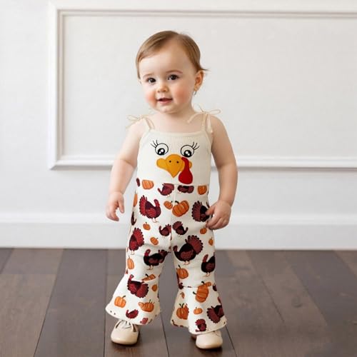 Image of Thanksgiving Baby Girl Outfit Toddler Turkey Romper Overalls Jumpsuit