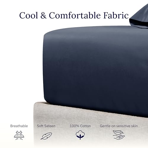California Design Den California King Fitted Sheet Cotton, Deep Pocket 400 Thread Count 100% Cotton Sateen, No Pop-Off Elastic, Durable Fitted Sheet Only (California King, Indigo Dusty Blue)
