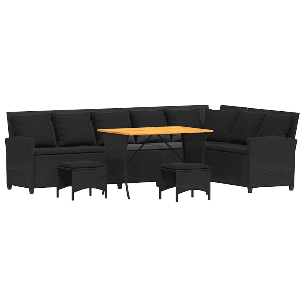 Ecklounge Rattan Gartenlounge Set Gartenmöbel Klein Sofagarnitur Balkonlounge Balkon Loungemöbel Rattan Gartensofa mit Kissen Schwarz 4-TLG Type-1