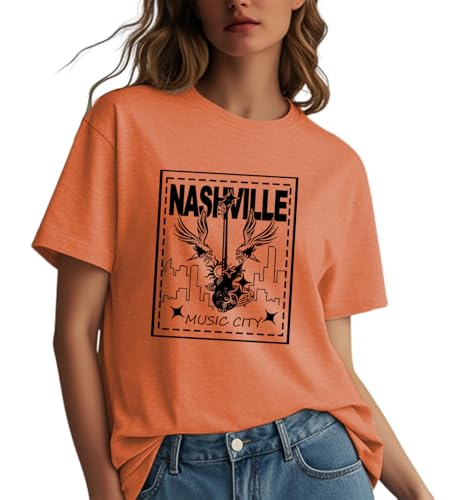 Womens T Shirts Nashville Concert Country Music Shirt Rock Band Vintage Tee Summer Short Sleeve Guitar Wings Graphic Tops - Image 4