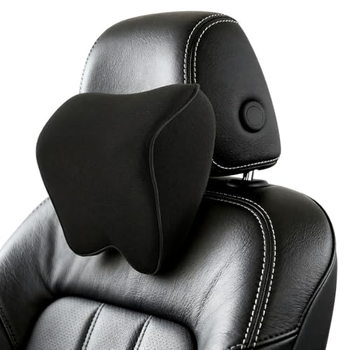 Alaoo Almohada Cervical para Coche,Almohada Suave para Reposacabezas Automóvil,Almohadas para Reposacabezas Asiento del Coche,100% Espuma Viscoelástica para Coche,Oficina,Negro con Ribete Negro