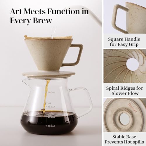 Image of DOWAN Pour Over Coffee Maker, Non-Electric Pour Over Coffee Dripper, Manual Brew Maker, Single Cups Porcelain Slow Brewing Accessories for Gifts, Grey