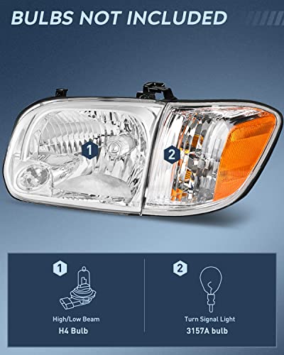 Image of Nilight Headlight Assembly for 2005 2006 Toyota Tundra 4 Door Double Crew Cab 2007 Sequoia Pickup Replacement Chrome Housing Amber Reflector Driver and Passenger Side