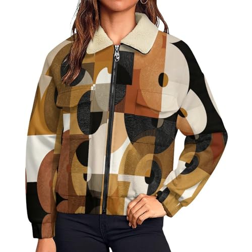 Veste polaire femme zippé chaud en sherpa épais veste d'hiver géométrique grande taille