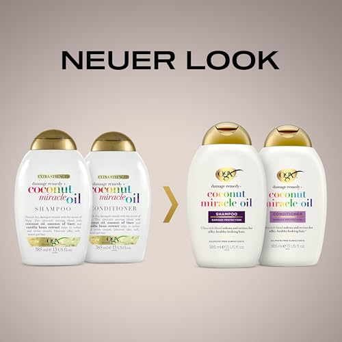 OGX Coconut Miracle Oil Shampoo & Conditioner (385 ml), Moisturising with Coconut Oil & Vanilla Extract, No Sulphate Surfactants, Anti Frizz Formula for Damaged & Dry Hair