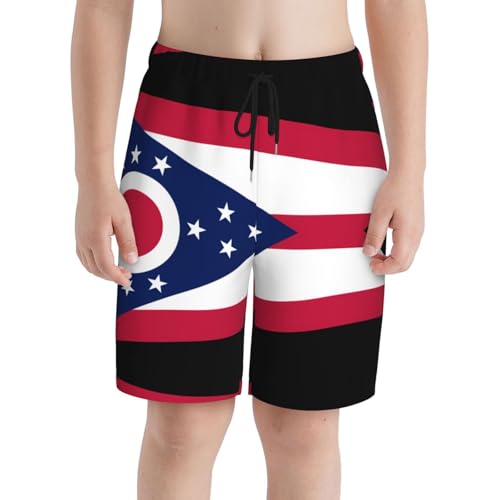 Ohio State Flag Youth Beach Pants, Soft and Breathable, with Drawstring Waist, Suitable for Sports and Leisure.3