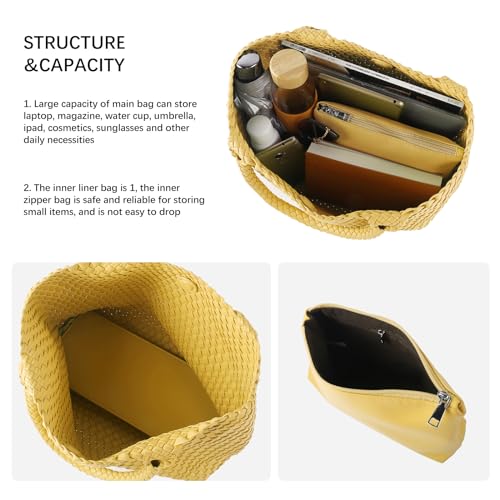 Image of Woven Tote Bag Womens Purse Vegan Leather Shoulder Handbags Fashion Summer Beach Tote Bags Large Travel Totes