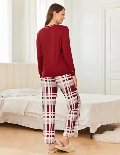 Ekouaer 2 Pack Women Pajama Long Sleeve Sleepwear Soft Loungewear Pjs Sets with Pockets S-XXL3