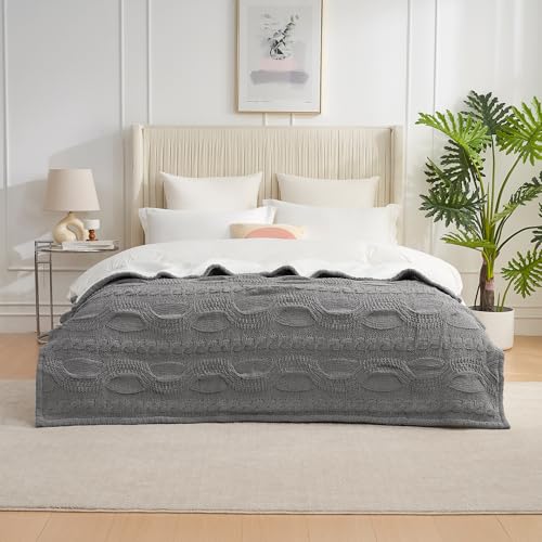 Amélie Home Chenille Sherpa Cable Knit Throw Blanket for Couch, Reversible Soft Cozy Warm Winter Fleece Throw Blankets for Bed Sofa Chair Living Room Comfortable Home Decor,Gray,60 x 80 inch