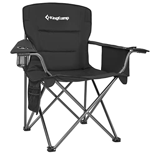 KingCamp Oversized Folding Camping Chair for Adults Portable Outdoor Lawn Heavy Duty with Cooler, Cup Holder, Side Pocket,Carry Bag, 1 Pack, Black-7.2lbs
