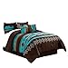 WPM WORLD PRODUCTS MART 7 Piece Western Southwestern Native American Design Comforter Set Multicolor Teal/Coffee Brown Embroidered King Size Bed in a Bag Navajo Bedding Set- Makala