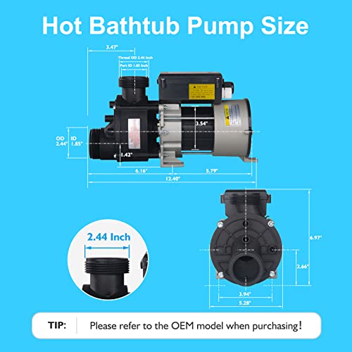 Image of SPA Bath Pump & Hot Tub Bath Pump - LX Bathtub Pump 110V - 120V, 0.75HP, 1.5 inch Port, Compatible with OEM Models - (Model: WCH75)