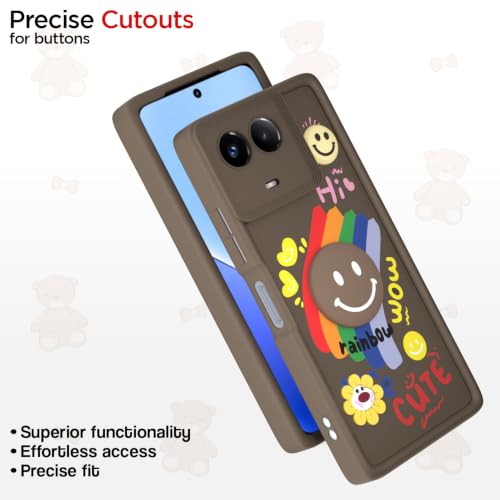 Image of Pikkme Back Cover for Realme 11 / 11X 5G / Narzo 60X 5G | Soft Silicone| Cute Rainbow Smile & 3D Cartoon Flower Design | Shockproof Raised Camera Protection Bumper Case (Brown)