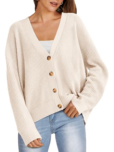 ANRABESS Women Cardigan Sweaters 2024 Fall Oversized Button Open Front Knit Lightweight Cardigans Fall Outfits Outerwear